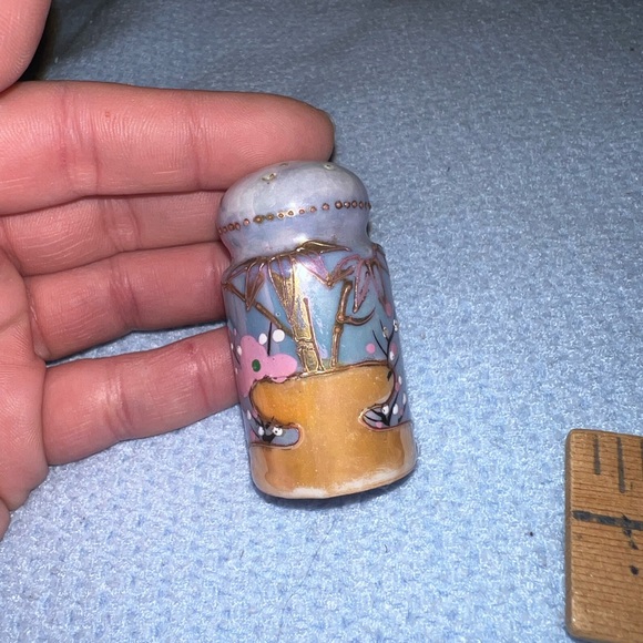 Rare Vintage Condiment Salt Shaker Holder Lusterware Hand Painted Japan - Picture 8 of 16